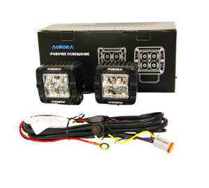 Фары AURORA 40W*2 - Комбинированного Белого света + ДХО (желтый+белый) ALO-2-R9T3-Q-AD, (2 шт) 3200Lm