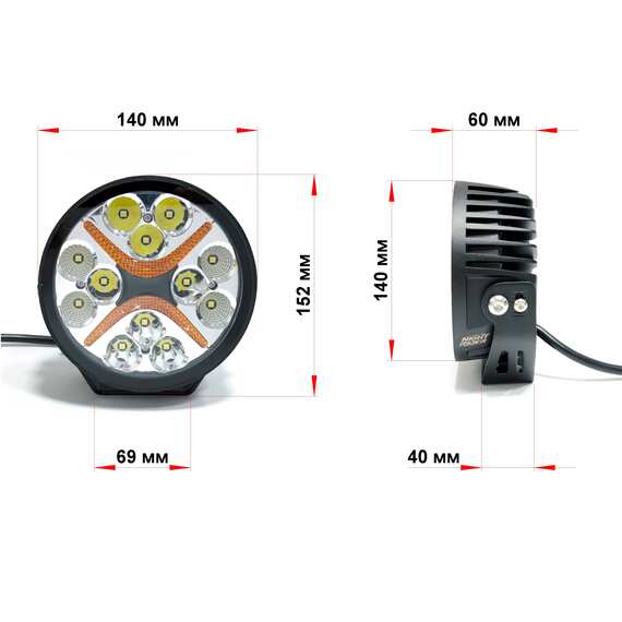 Фара Night Rider 60W - Комбинированный свет, ДХО, D0560C, 7200lm, 5700К