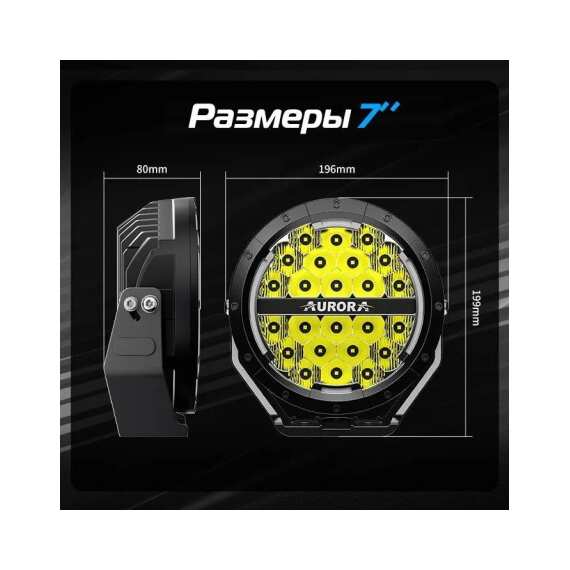 Светодиодные фары AURORA 120W*(2шт)  - ALO-P-R-7-C34D1-AW - Комбинированный свет (белый свет)7400 Lm+ ДХО (Белый и Желтый)