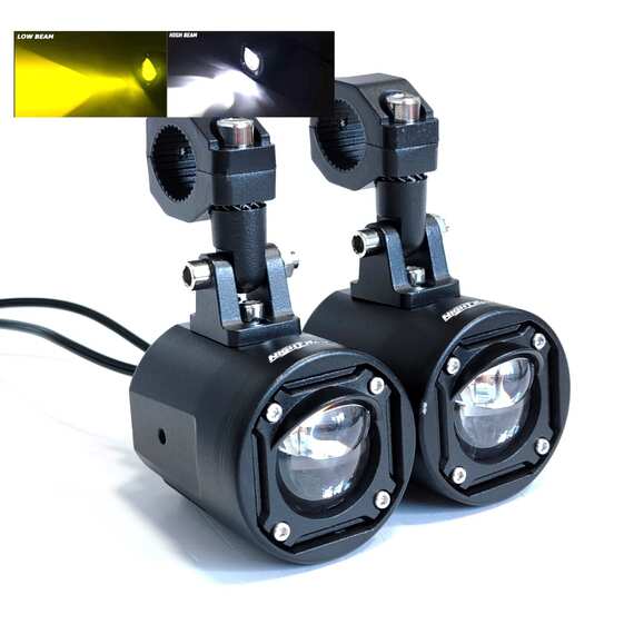 Противотуманные фары 60W для мотоцикла, Ближний (Жёлтый)/Дальний (Белый), Стробоскоп, с ровной СТГ, OTBS-O-Y-W