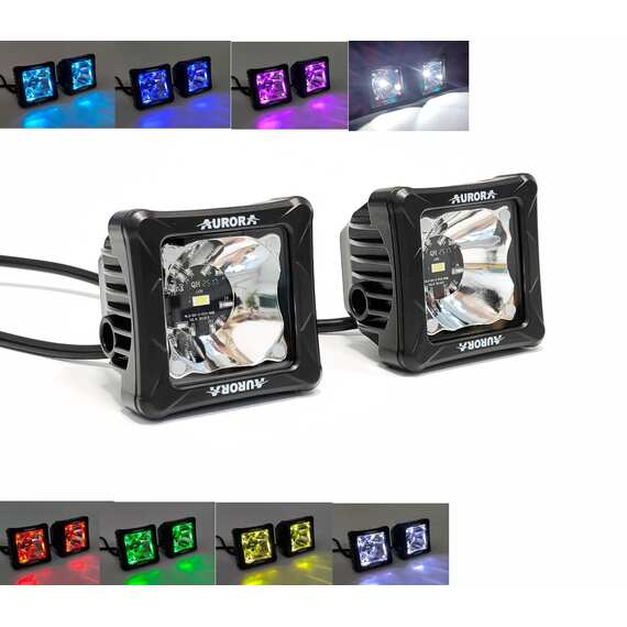 Светодиодные фары 30W*2 AURORA - ALO-D3-2-P23 - Комбинированный свет, подсветка RGB