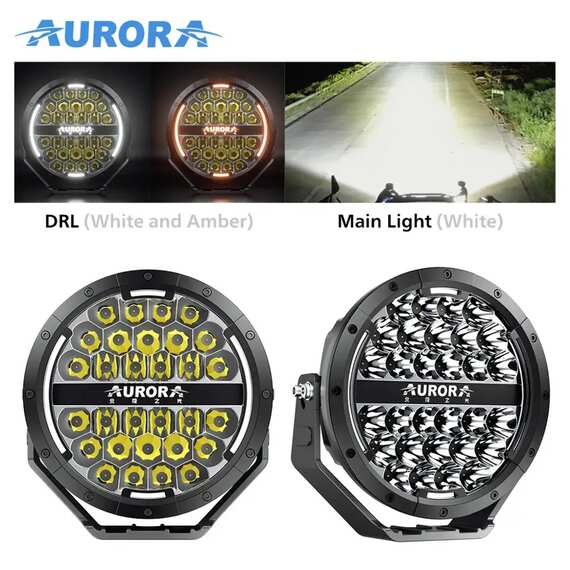 Светодиодные фары AURORA 120W*(2шт)  - ALO-P-R-7-C34D1-AW - Комбинированный свет (белый свет)7400 Lm+ ДХО (Белый и Желтый)