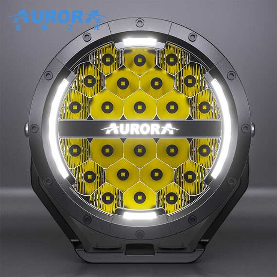 Светодиодные фары AURORA 7" 120W - ALO-P-R-7-C34D1-AW - Комбинированный свет (белый свет)7400 Lm+ ДХО (Белый и Желтый), изображение 2