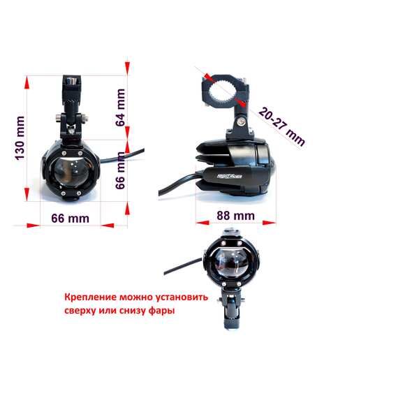 Противотуманные фары 60W для мотоцикла, (Белый-Белый) - Ближний/Дальний света, Стробоскоп, с ровной СТГ (2 шт)  OTBS-2B-W-W